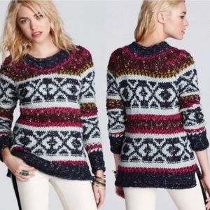 Free People Silver Reed Fair Isle Chunky Knit Sweater